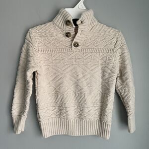 Cat and Jack Mock Neck Cable Knit Sweater Size 4/5 Cream 3 Button Holiday Ski